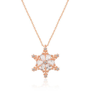 Gümüş Rose Kar Çiçeği Bayan Kolye