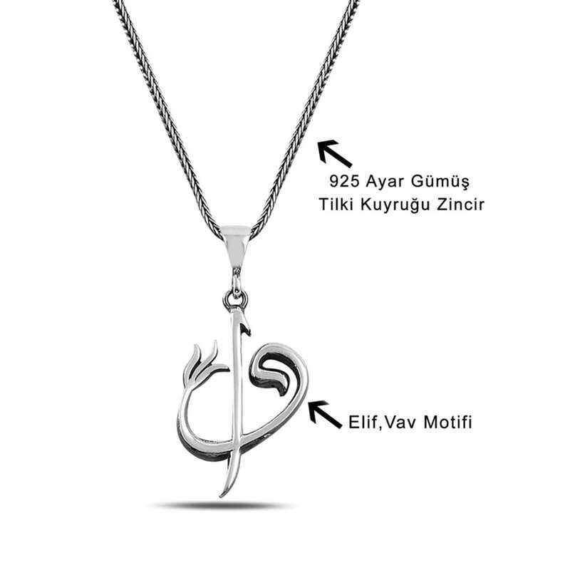 Gümüş Elif Vav Yazılı Kolye